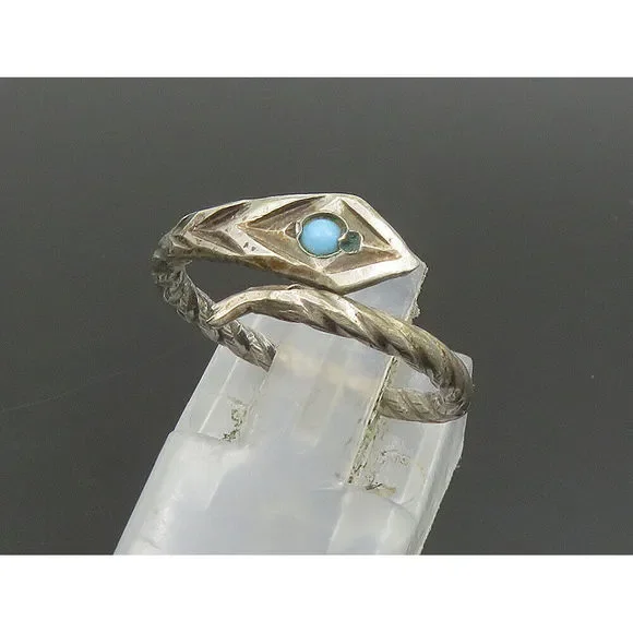 925 Silver - Vintage Petite Snake Motif Turquoise Wrap Band Ring Sz 5 - RG24131 - Picture 7 of 7